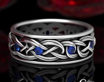 Sterling Sapphire Celtic Ring, Mens Sapphire Wedding Band, Mens Wedding Band, Irish Wedding Ring, Sapphire Irish Wedding Ring, 1900