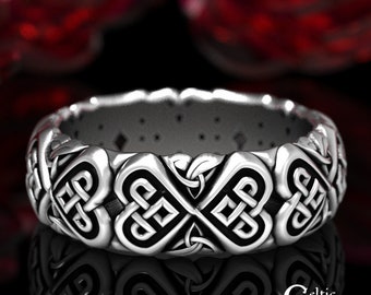 Heart Celtic Wedding Band, Sterling Silver Wedding Band, Celtic Wedding Ring, Modern Wedding Band, Knotwork Ring, Silver Celtic Ring, 1754