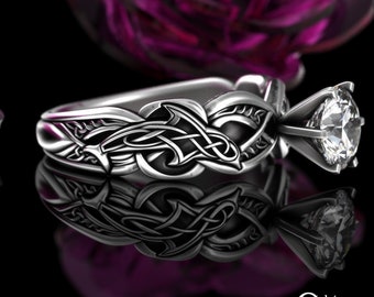Leaping Dolphins Solitaire Ring, Sterling Celtic Dolphin Engagement Ring, Ocean Wedding Ring, Womens Sea Ring, Bridal Porpoises Ring, 3122