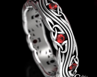 Sterling Silver Celtic Wedding Band, Ruby Wedding Ring, Celtic Knotwork Ring, Womens Infinity Wedding Ring, Sterling Eternity Ring, 1462