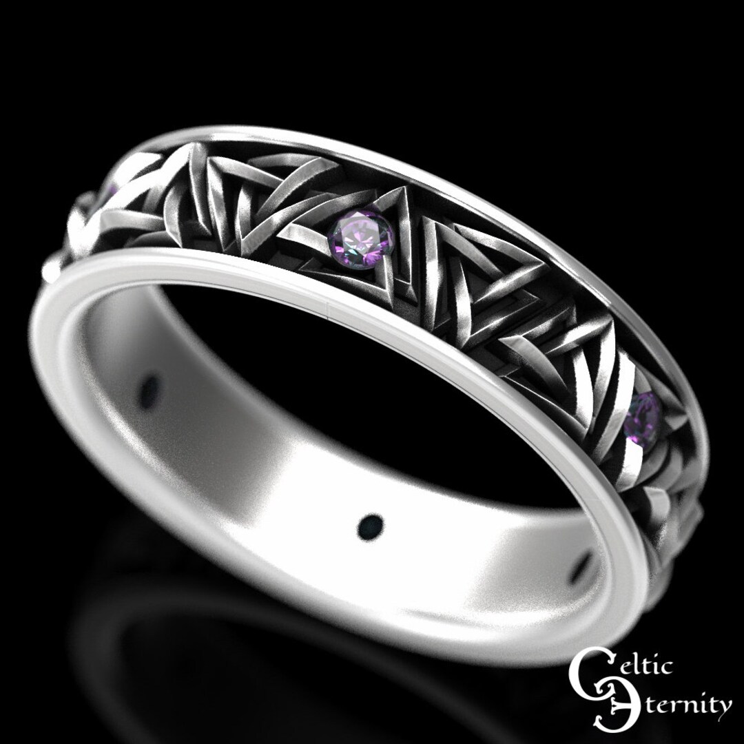 Sterling Viking Wedding Ring, Alexandrite Wedding Band, Alexandrite