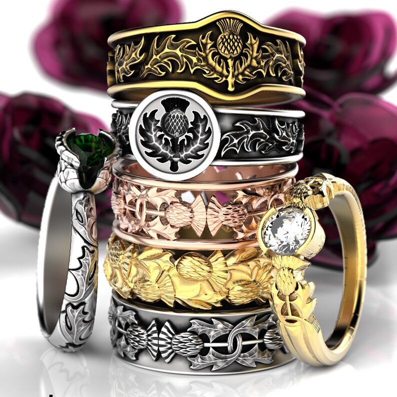 Scottish Thistle Ring 10K 14K or 18K Gold Wedding Ring Etsy