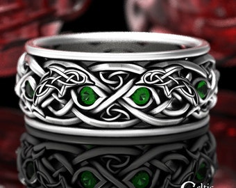 Emerald Dolphin Ring, Celtic Dolphin Ring, Sterling Silver Dolphin Ring, Irish Dolphin Ring, Dolphin Wedding Ring, Porpoise Ring, 3030