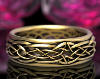 Infinity Celtic Knot Ring, Woven Wedding Band, Gold Irish Wedding Ring, Unique Celtic Knot Ring, Mens Gold Wedding Band, Eternity Ring 111