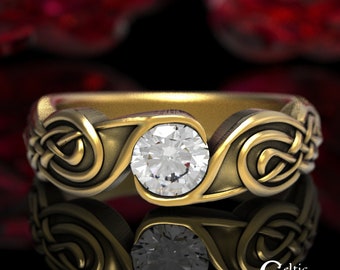 Moissanite Gold Engagement Ring, Celtic Engagement Ring, Celtic Wedding Ring, Moissanite Platinum Ring, Gold Celtic Ring, 1498