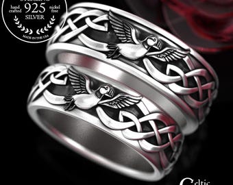 Matching Puffin Wedding Band Set, Sterling Sea Bird Rings, His Hers Anniversary Ring Set, Ocean Theme Jewelry, 2117 2118