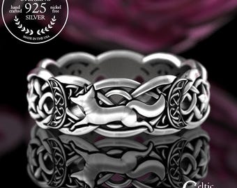 Sterling Celestial Fox Ring for Woman, Silver Stars Ring, Crescent Moon Wedding Ring, Wiccan Occult Witch Ring, Moon Goddess Ring, 3277