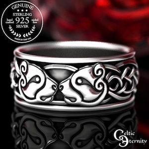 Alianza de boda de plata de ley con oso, anillo celta de oso, anillo de oso para hombre, alianza de boda con oso, anillo de oso de plata, el amor triunfa, anillo irlandés de oso, 1193