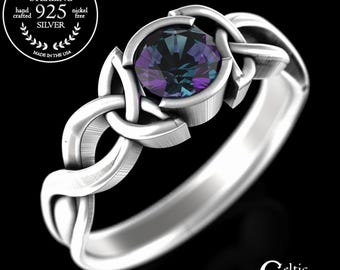 Celtic Alexandrite Ring, Sterling Alexandrite Wedding Ring, Alexandrite Engagement Ring, Celtic Alexandrite Engagement Ring, 405