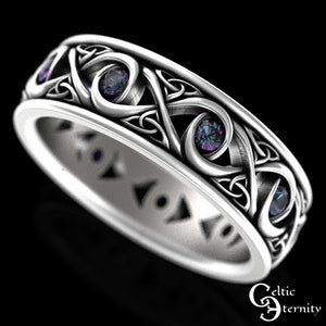 Mens Alexandrite Ring, Mens Alexandrite Wedding Ring, Mens Sterling Alexandrite Ring, Mens Silver Celtic Wedding Band, Celtic Ring, 1410