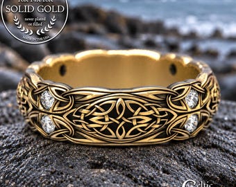 Moissanite Gold Wedding Ring, Infinity Wedding Ring, Gold Wedding Band, Celtic Wedding Band, Platinum Wedding Ring, Celtic Gold Ring, 1468