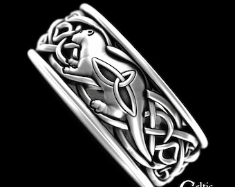 Mens Otter Wedding Ring, Sterling Celtic Ring, Celtic Otter Ring, Otter Wedding Band, Irish Otter Ring, Mens Scottish Wedding Ring, 3029