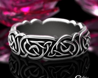 Celtic Trinity Knot Wedding Ring, Sterling Silver Knotwork Ring, Silver Celtic Ring, Womens Irish Wedding Ring, Womens Celtic Ring, 1914