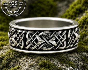 Sterling Silver Celtic Wedding Band, Mens Celtic Wedding Ring, Celtic Infinity Knot Wedding Ring, Infinity Heart Wedding Band, 4012