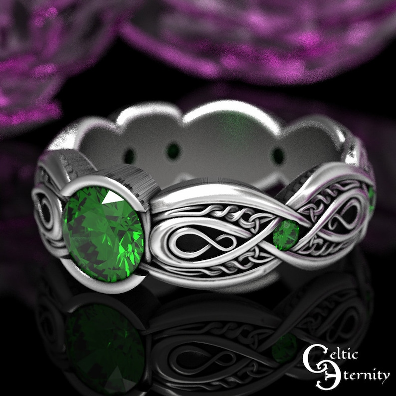 Gold Emerald Celtic Ring, White Gold & Emerald Engagement Ring, Gold ...