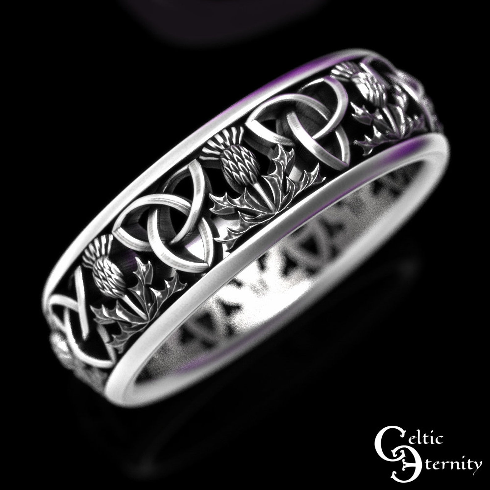 Gold Classic Scottish Wedding Band, Yellow Gold Thistle Ring, Gold ...