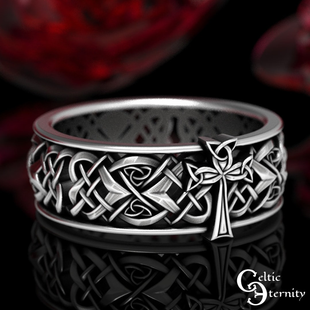 Mens Sterling Cross Ring, Celtic Cross Ring, Irish Cross Ring, Sterling