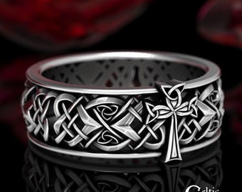 Mens Sterling Cross Ring, Celtic Cross Ring, Irish Cross Ring, Sterling Irish Wedding Band, Men Celtic Wedding Band, Silver Cross Ring, 1859