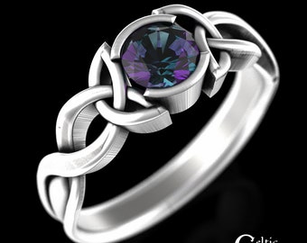 Celtic Alexandrite Ring, Sterling Alexandrite Wedding Ring, Alexandrite Engagement Ring, Celtic Alexandrite Engagement Ring, 405