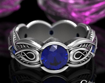 Sapphire Engagement Ring, Sapphire & Sterling, Infinity Engagement Ring, Silver Celtic Engagement Ring, Sapphire Bezel Wedding Ring, 1644