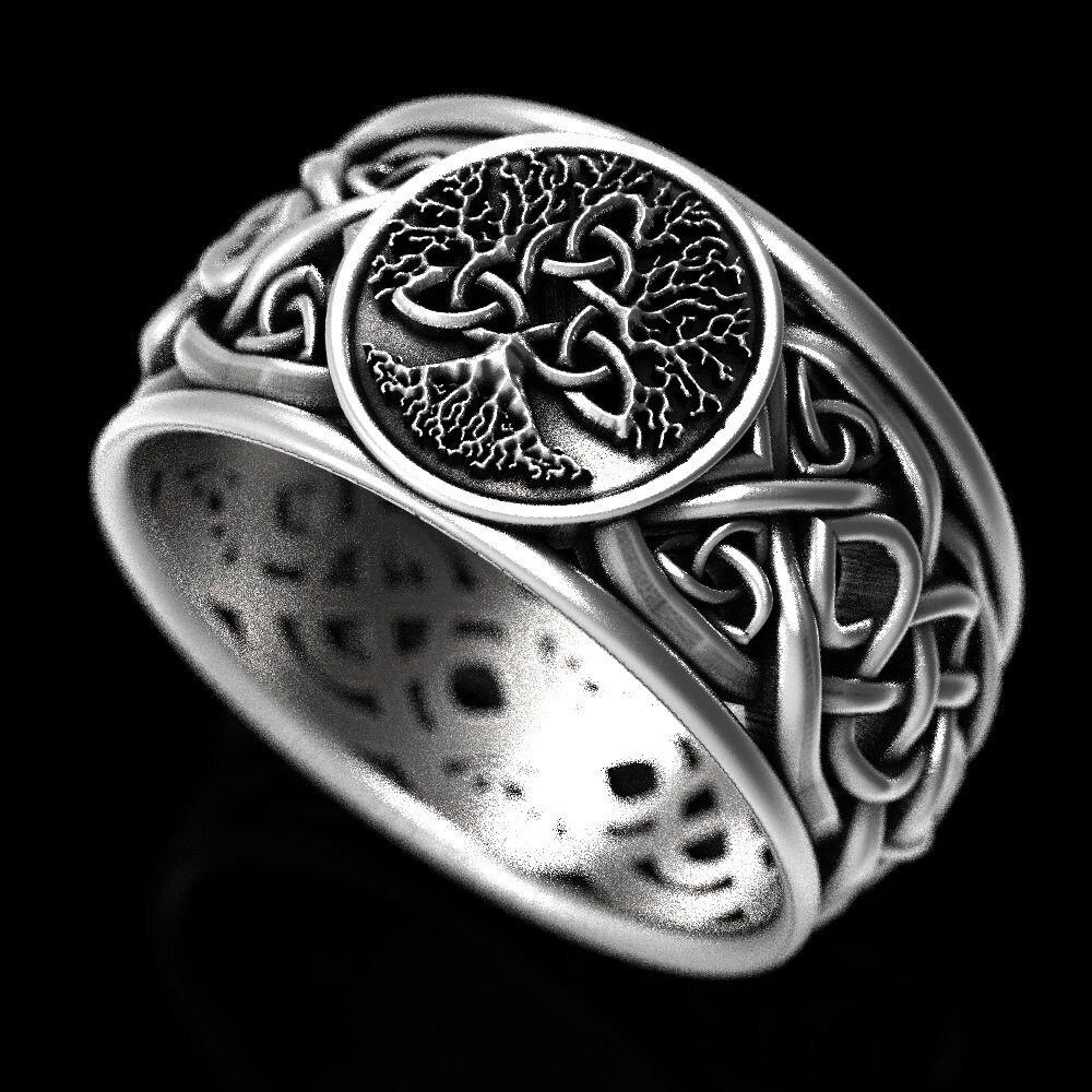 Tree of Life Thumb Ring men sterling silver 925 viking boho biker bands  minimal | eBay