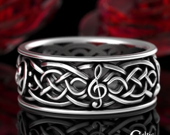 Musical Wedding Ring, Infinity Symbol Ring, Sterling Silver Music Ring, Music Note Ring, Celtic Music Wedding Ring, Celtic Silver Ring, 1715