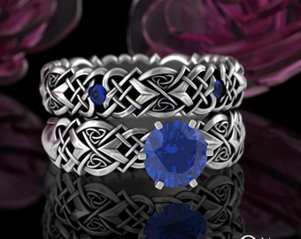 Sapphire Engagement Set, Wedding Ring Stacker Set, Sterling Engagement Matching Set, Womens Bridal Rings, Silver Solitaire Set, 4014 4017