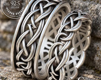 Matching Sterling Celtic Wedding Bands, Irish Bride & Groom Ring Set, 1403 1648