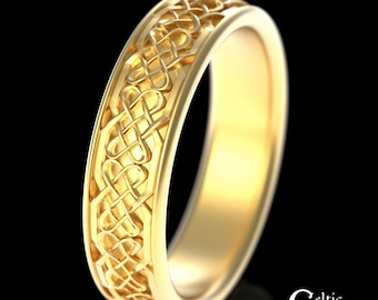 Mens 10K Celtic Wedding Band, 14K Gold Celtic Wedding Ring, Classic Mens Celtic Ring, 10K Classic Mens Ring, 14K Gold Man Wedding Ring, 1098