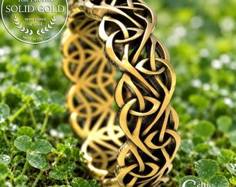 Gold Celtic Trinity Ring, Trinity Knotwork Ring, Gold Wedding Ring for Women, Womens Gold Celtic Ring, White Gold Celtic Wedding Ring, 1813