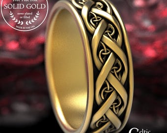 Gold Celtic Wedding Band,  10K 14K 18K Gold Platinum Infinity Ring, Modern Wedding Band, Men's Infinity Wedding Ring, Eternity Ring, 1419