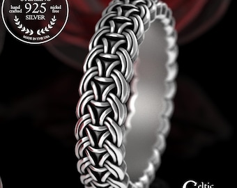 Sterling Borre Style Viking Ring, Norse Woven Chainmail Wedding Band, Silver Byzantine Chain Jewelry, Woman Scandinavian Interlocking, 3308