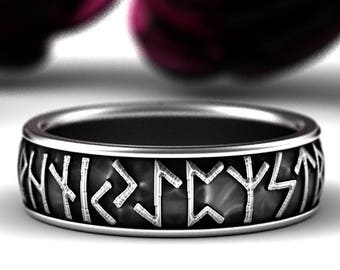 Sterling Silver Rune Ring, Rune Wedding Band, Magical Jewelry, Rune Jewelry, Norse Ring, Viking Rune Ring, Viking Wedding Band, 1788