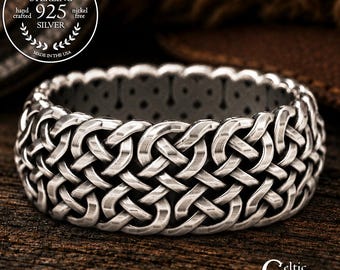 Double Infinity Knotwork Ring, Sterling Silver Wedding Band, Wide Mens Ring, Celtic Wedding Ring, Silver Mens Ring, Wide Celtic Ring, 1534