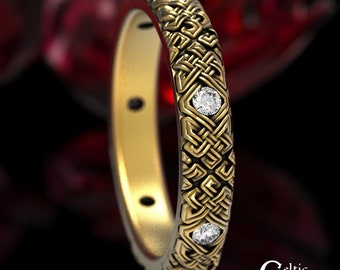 Celtic Wedding Ring, Gold Moissanite Wedding Ring, Platinum Wedding Band, Thin Wedding Ring, Womans Delicate Ring, Narrow Wedding Band, 1496