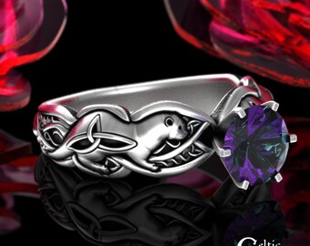 Sterling Silver River Otter Solitaire Engagement Ring, Gemstone Otterkin Ring, Celtic Water Weasel Proposal Ring, Animal of Lir Ring, 3060