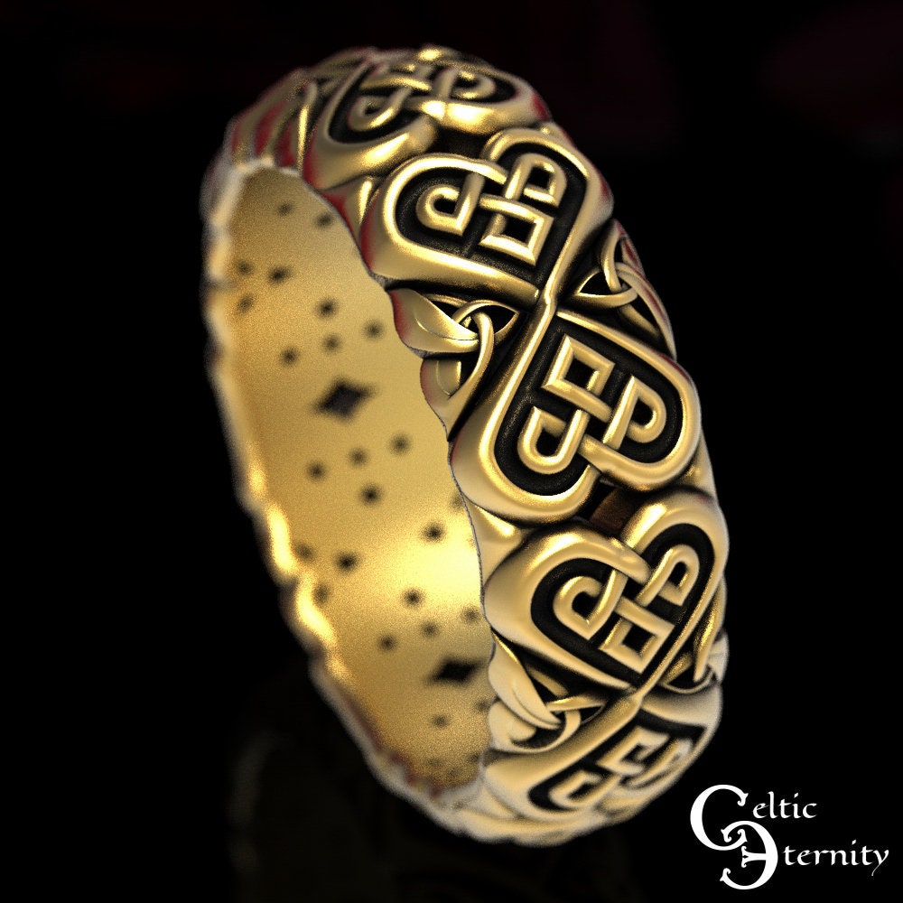 10K Celtic Wedding Band, Gold Celtic Ring, Heart Wedding Ring, Unique ...