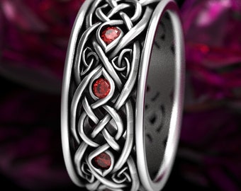 Mens Infinity Celtic Ring, Sterling Ruby Mens Irish Wedding Band, Ruby Celtic Knotwork Ring, Infinity Ruby Wedding Ring, Mens Ruby Ring,1096