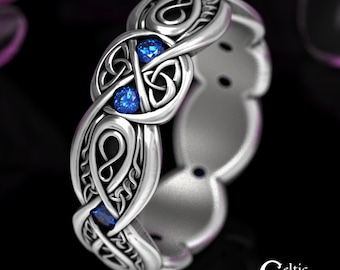 Celtic Infinity Ring, Sterling Silver Sapphire Ring, Eternity Wedding Band, Celtic Wedding Band, Love Knot Ring, Sapphire Wedding Band, 1411