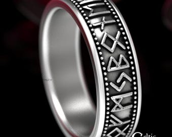 Viking Rune Ring, Sterling Silver Norse Ring, Norse Wedding Band, Magical Jewelry, Rune Jewelry, Celtic Ring, Viking Wedding, Rune Ring 1438