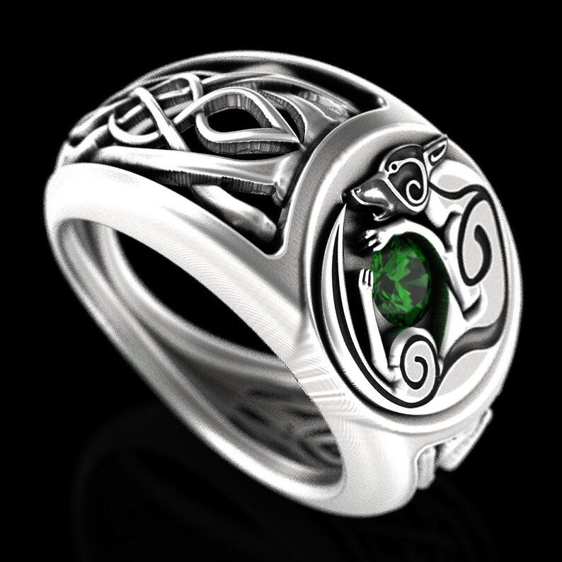Celtic Wolf Ring with Emerald Sterling Silver Infinity Etsy