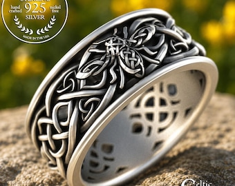 Sterling Bumblebee Ring, Infinity Bee Ring, Celtic Honey Bee Ring, Irish Bumble Wedding Ring, Mens Bee Wedding Ring, Silver Beekeeper, 3087