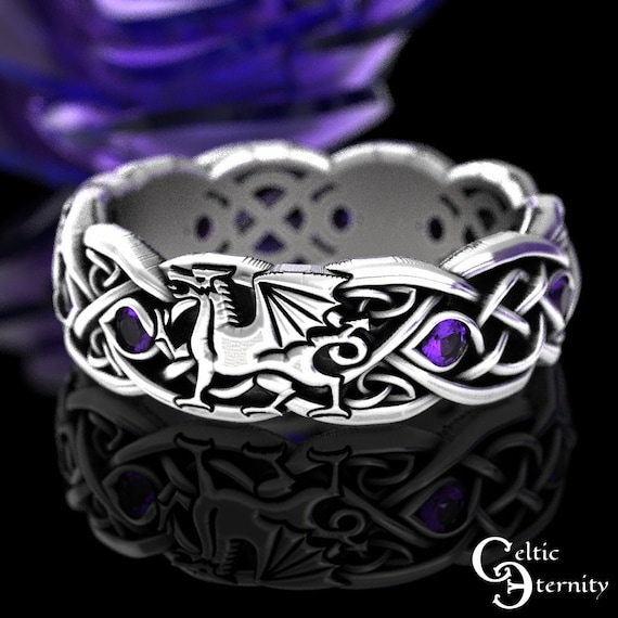 Sterling Double Dragon Ring With Amethyst Amethyst Dragon Ring