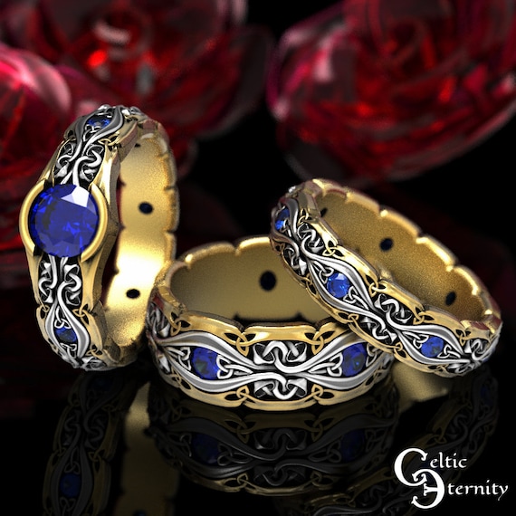 Matching Engagement and Wedding Ring Set, Mushroom Wedding Ring Set, 2Tone Mushroom Rings, Gold Matching Ring Set, 1737 1750 1755