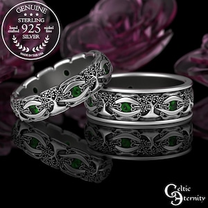 Matching Tree of Life Wedding Rings, Sterling His Hers Yggdrasil Rings, Silver Botanical Celtic Tree Wedding Band Set, Irish Pagan 3191 3192