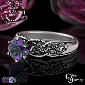 Alexandrite Mated Foxes Ring, Sterling Foxy Lady Engagement Ring, Irish Vixen Wedding Ring, Life Partner Ring, Knotwork Fox Solitaire, 3248
