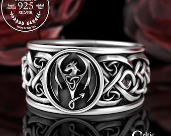 Sterling Dragon Signet Ring, Silver Groom's Mythical Draco Wedding Band, Wyvern Statement Ring, Winged Serpent Men's Engagement Ring, 3310