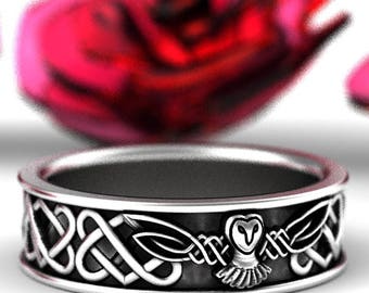 Sterling Silver Owl Wedding Band, Celtic Owl Ring, Heart Knot Wedding Band, Owl Jewelry, Celtic Knot Ring, Custom Size 1220