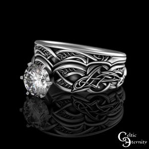 Stacker Engagement & Wedding Dolphin Ring Set, Sterling Moissanite Celtic Matching Wedding Ring, Nested Womens Ocean Sea Ring Pair 3122 1971