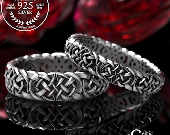 His Hers Celtic Ring Set, Sterling Silver Eternity Wedding Bands, Matching Wedding Set, Celtic Infinity Ring, Unique Wedding Band, 1400 1401